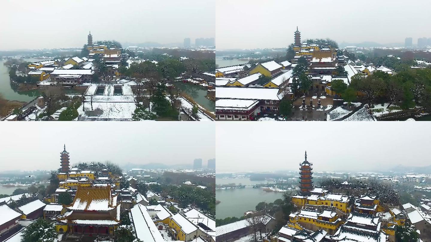 雪后的镇江金山寺航拍