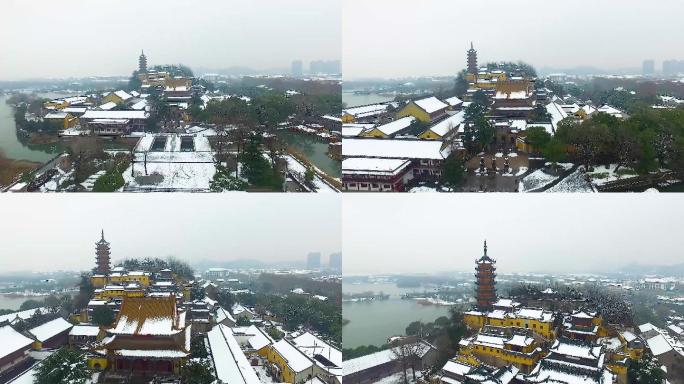 雪后的镇江金山寺航拍