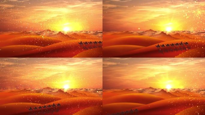 沙漠落日驼队动态大屏幕背景