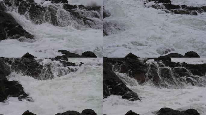 青岛海边礁石风大浪急