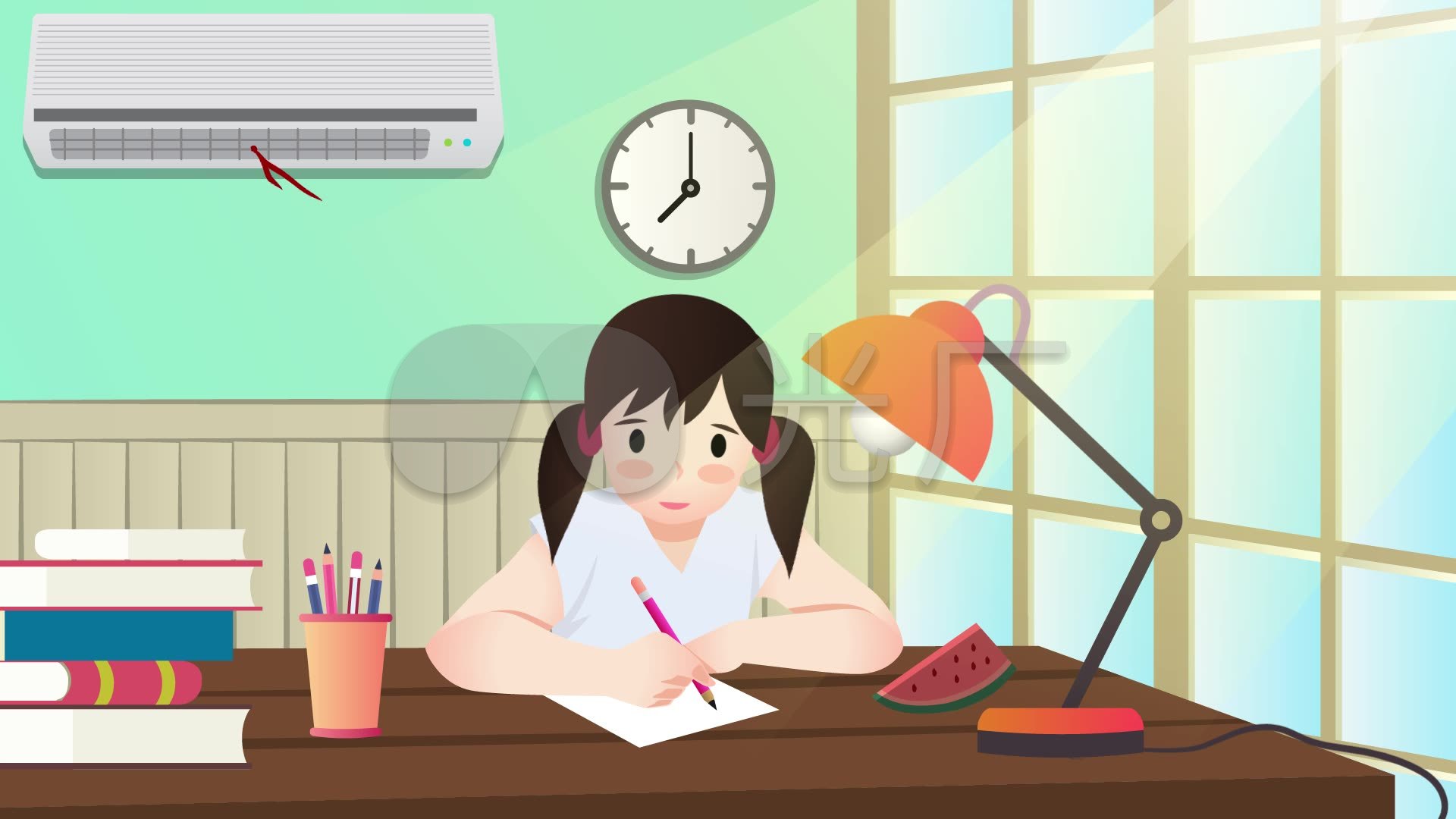 书房台灯下女孩写作业mg动画