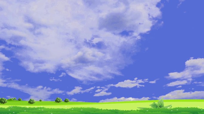 十里春风绿色卡通简约草原上的天空合成特效