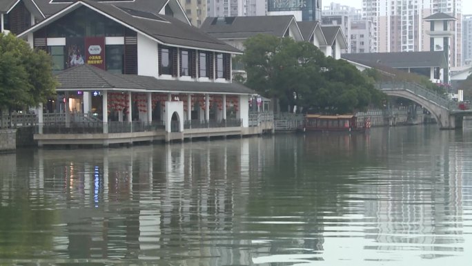 浙江温州印象南塘亭台楼阁湖水