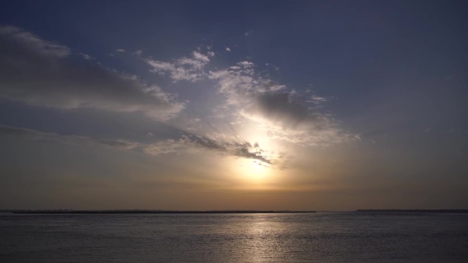 夕阳天空黄河实拍素材