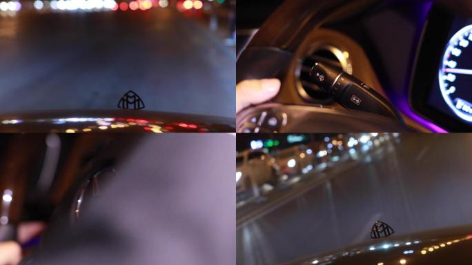 奔驰迈巴赫夜间驾驶晚上开车公路城市夜景