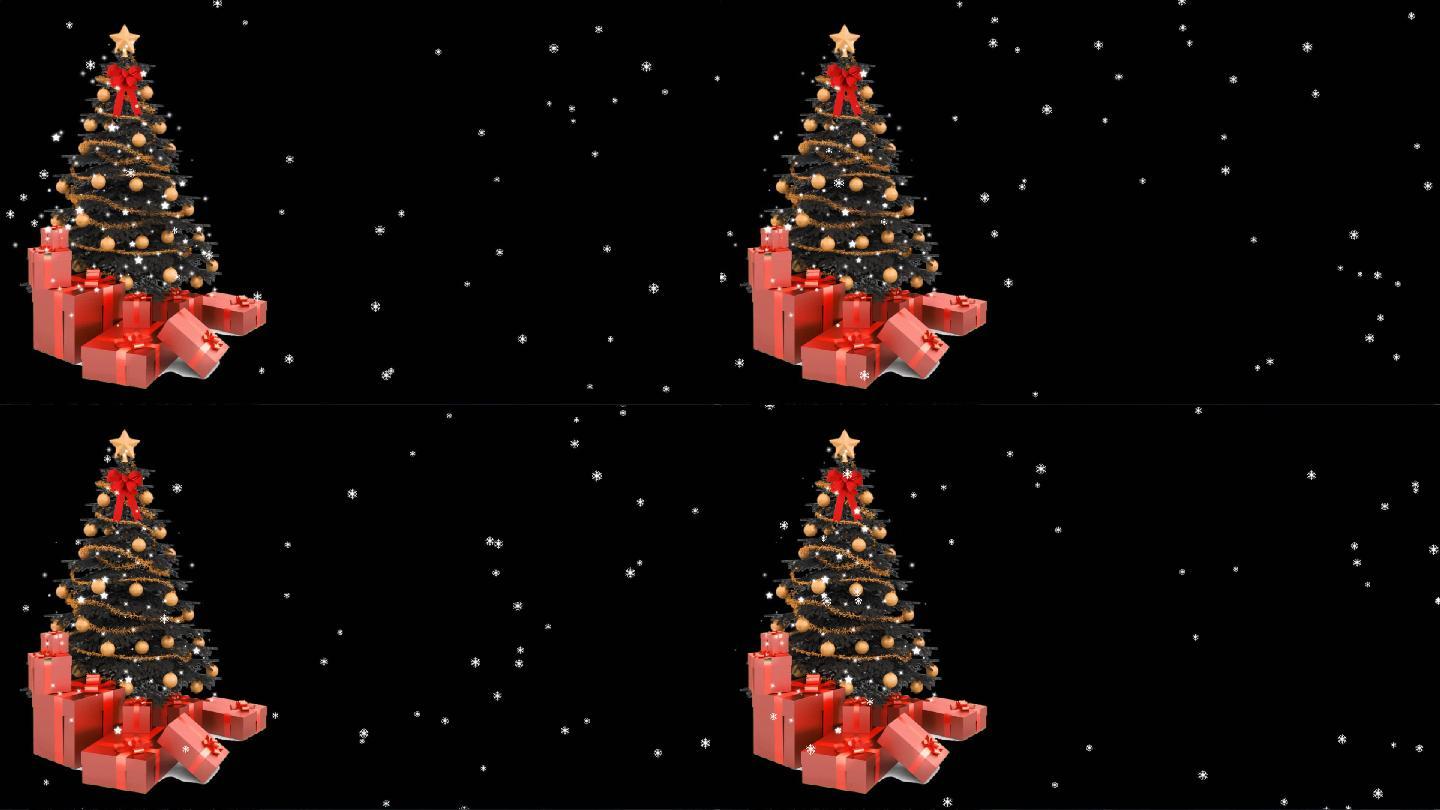 圣诞节圣诞树礼物雪花闪烁星星透明通道