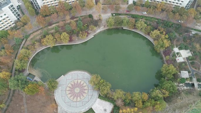 山东艺术学院航拍湖泊到大景