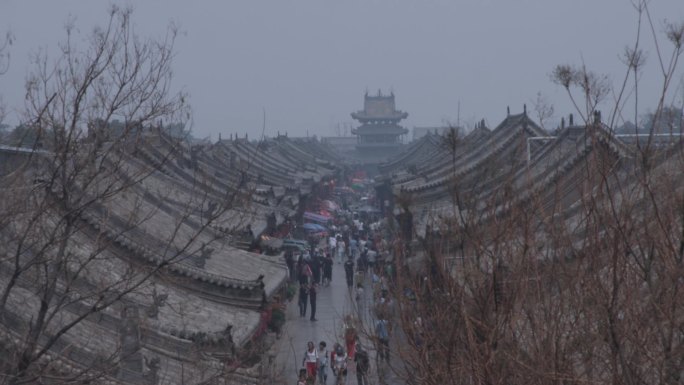 旅拍：航拍平遥古城街道延时摄影