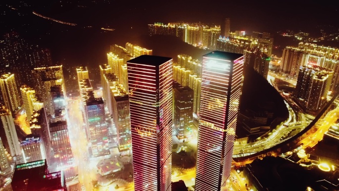 4K航拍贵阳花果园夜景双子塔城市夜景