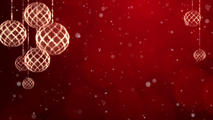 红色圣诞背景，闪闪发光的粒子圣诞球
