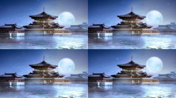 贵妃醉酒视频背景皇宫宫殿夜晚月亮
