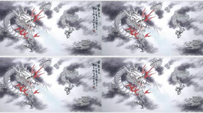 震撼中国风水墨画神龙降雨飞龙在天