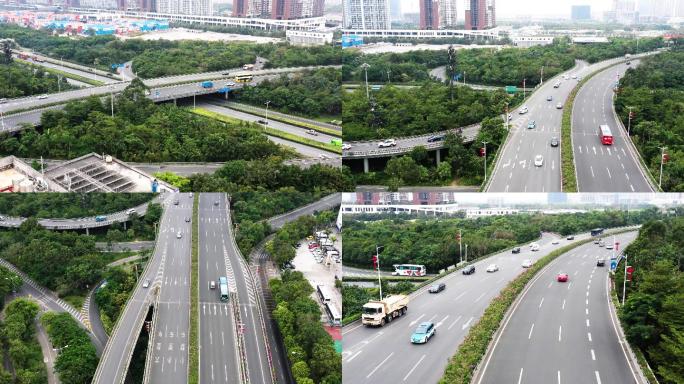 深圳城市立交汽车公路行驶汽车绿化