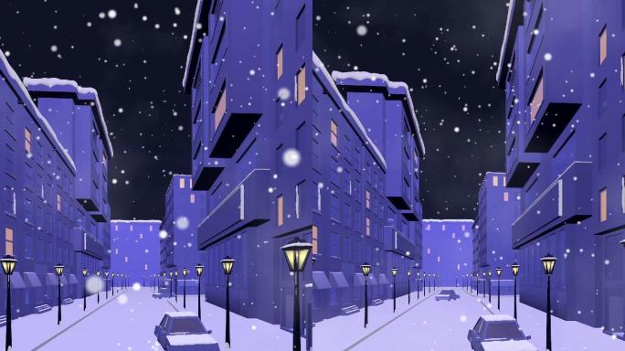 夜晚下雪的城市