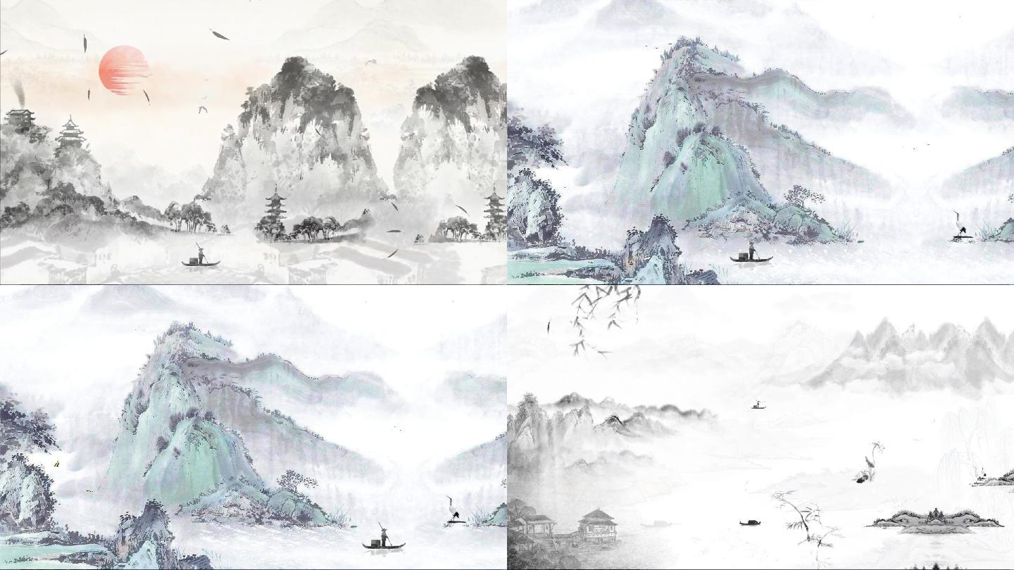渔歌唱晚完整版景中国风水墨山水动态视频