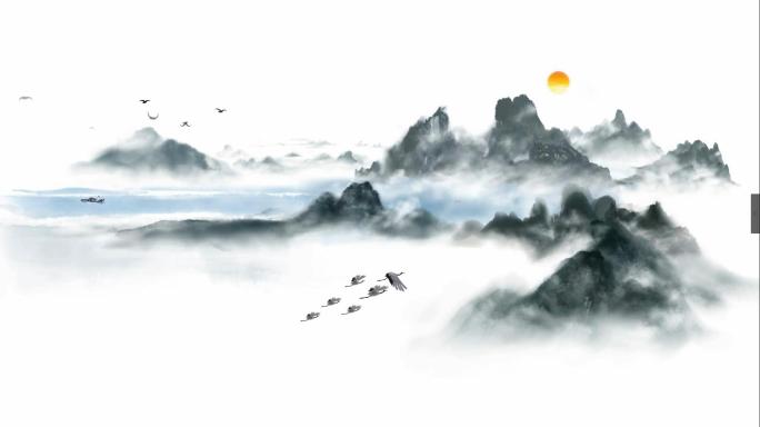 唯美中国风古典水墨山水画意境动态视频