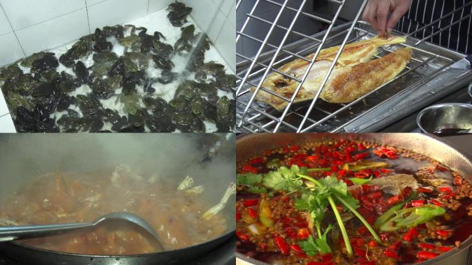美蛙鱼头美食制作烤鱼厨房调料台
