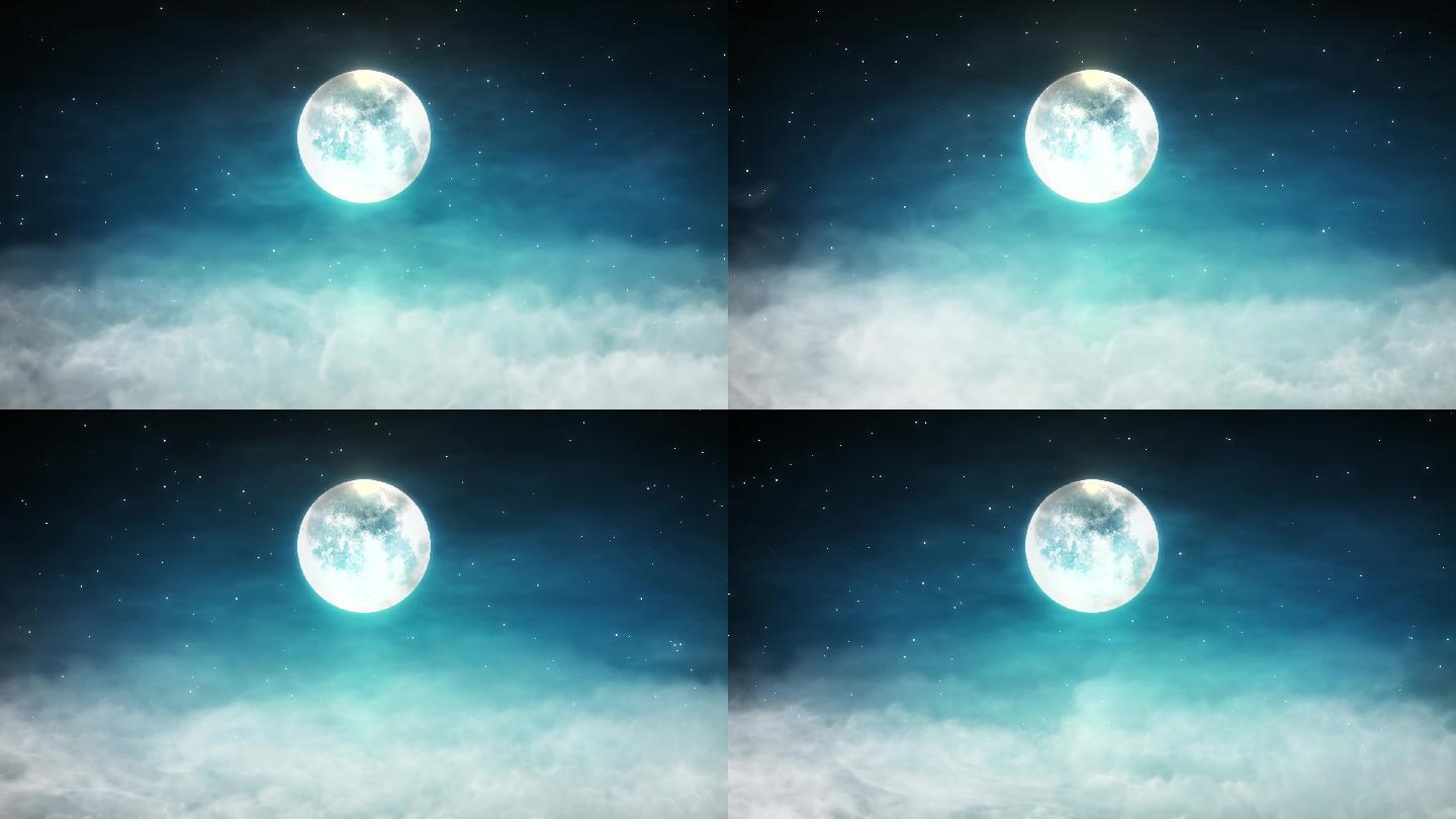 月亮云雾环绕圆月循环背景视频