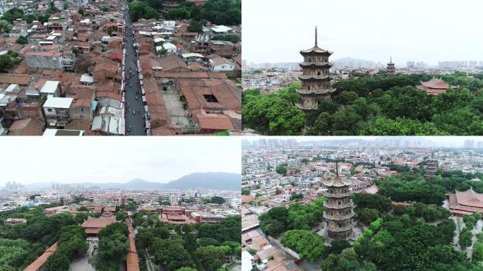 航拍福建泉州西街开元寺东西塔