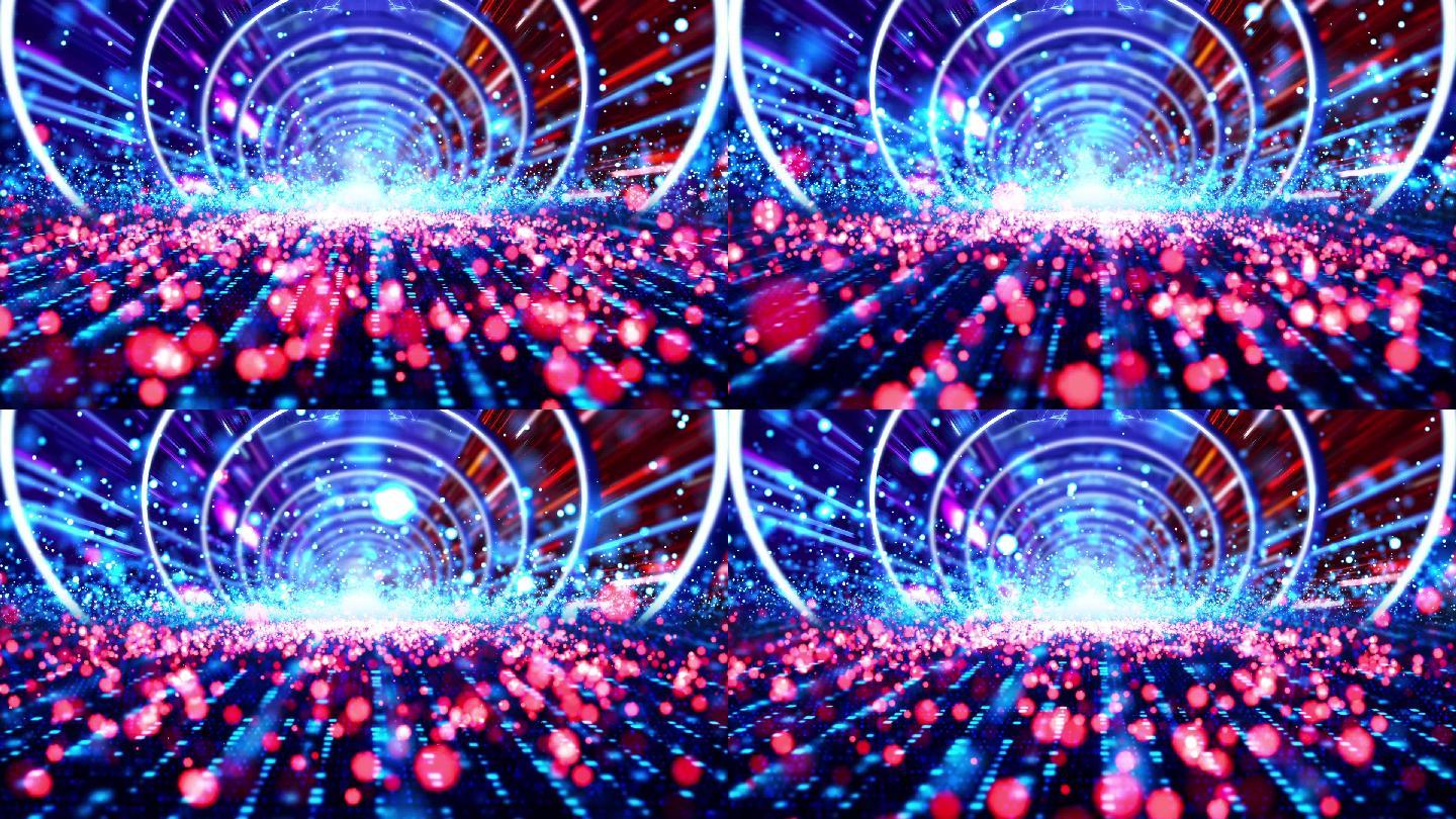 蓝色圆圈撞色粒子线条光斑朦胧动态舞台视频