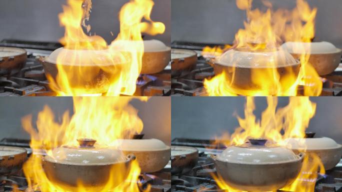 焖羊肉砂锅倒酒产生火焰
