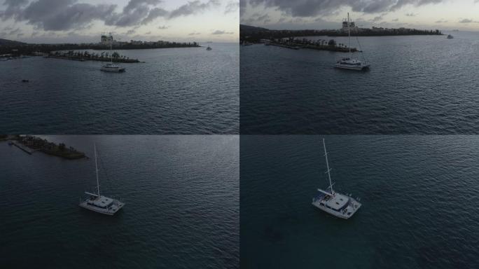 4K-log塞班岛旅游海上游艇航拍