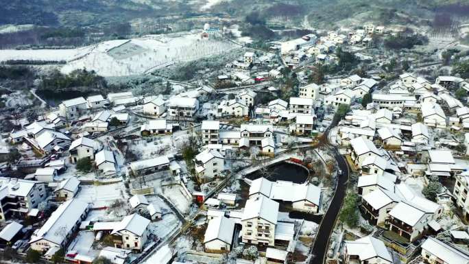 南京江宁石塘人家雪景素材