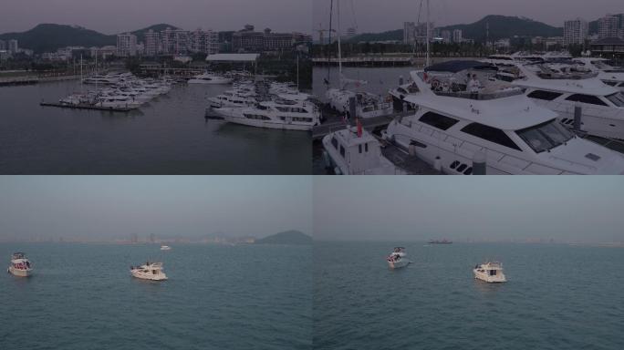 4K原创-海南三亚港口游艇航拍