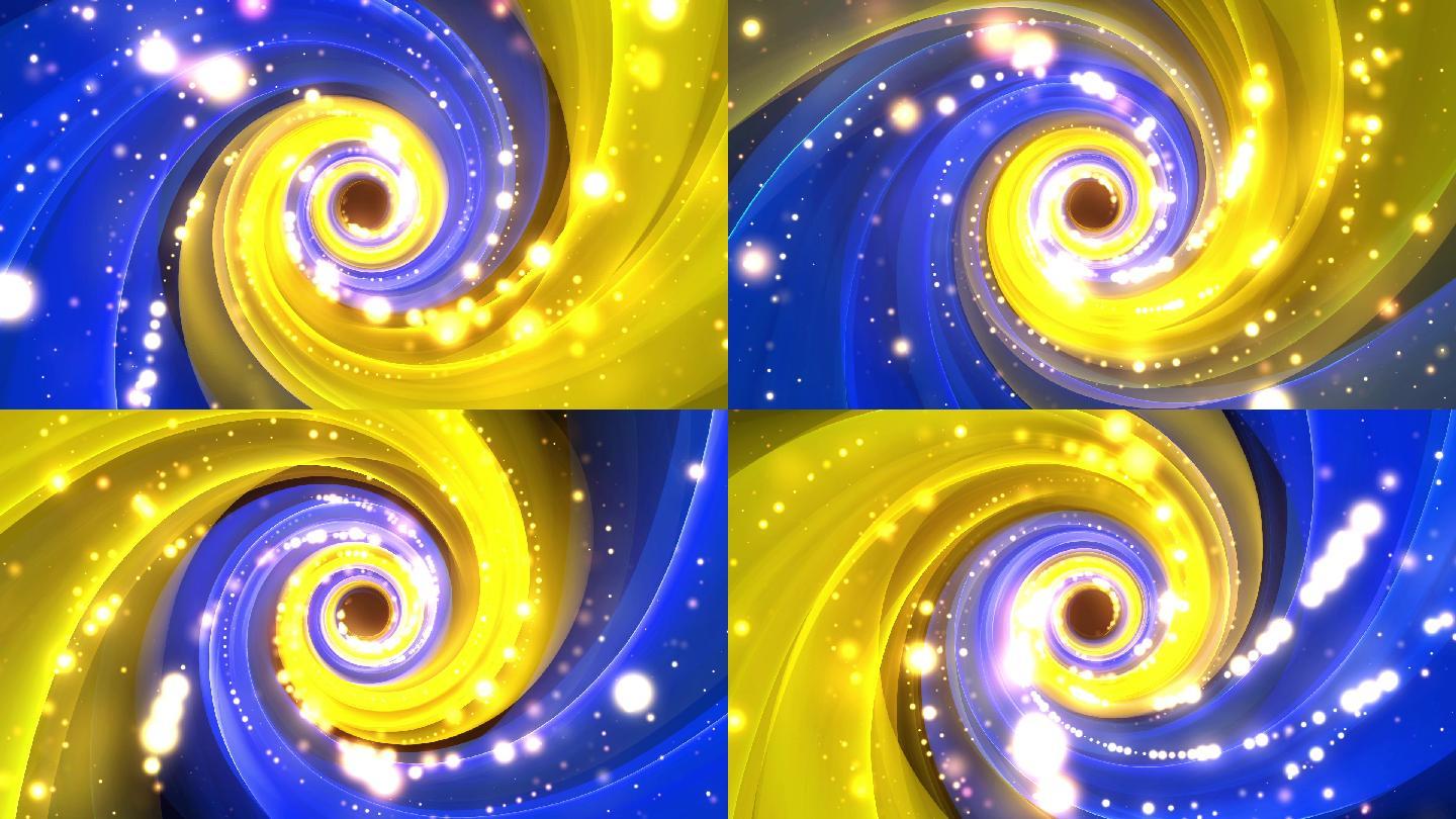 大气螺旋飘带黄蓝黄金粒子舞台背景视频