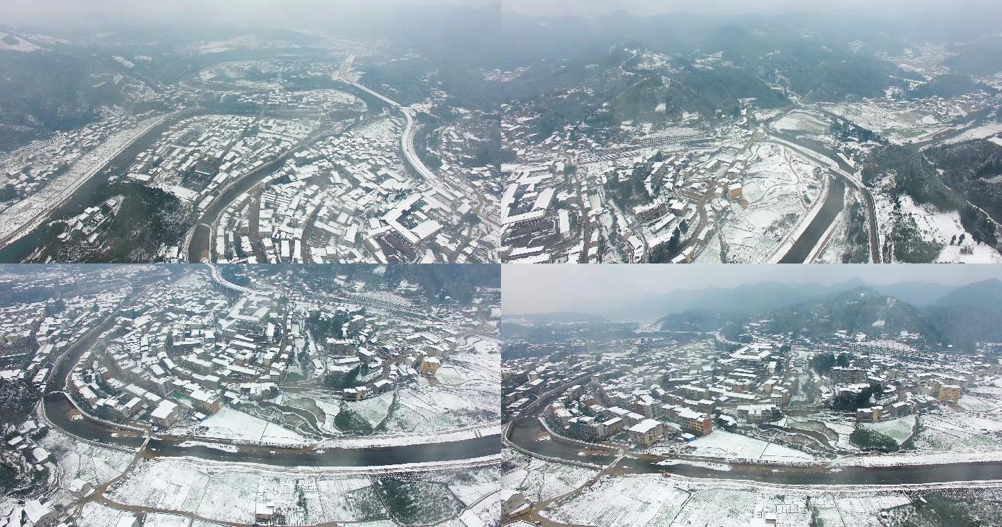 4K航拍4组思旸古城大河雪景1分31秒