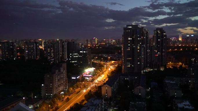 北京城市夜景万家灯火夜晚车流
