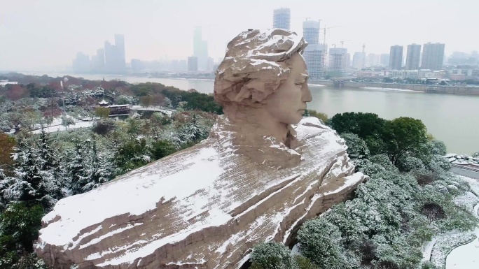 湖南雪景长沙雪景毛主席橘子洲雪景拱极楼雪