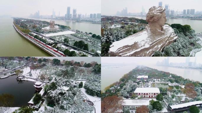 湖南雪景长沙雪景毛主席橘子洲雪景拱极楼雪