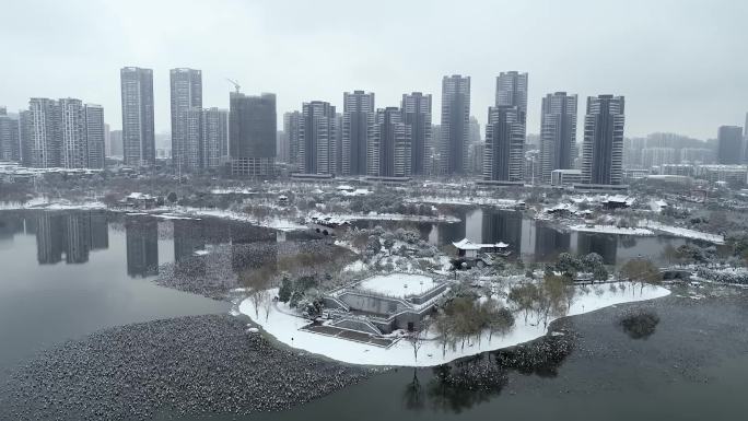 沙湖公园雪景航拍武汉城市风光02