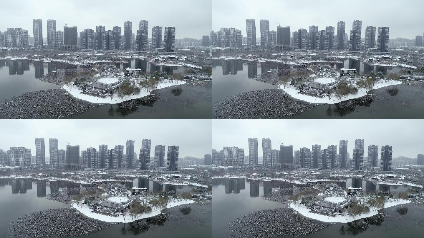 沙湖公园雪景航拍武汉城市风光02