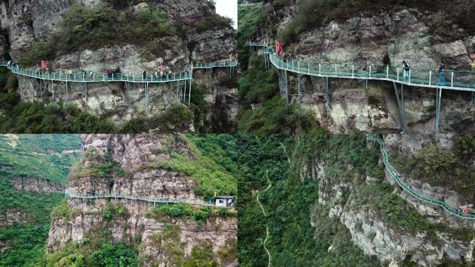 航拍北京门头沟京西古道景区玻璃栈道