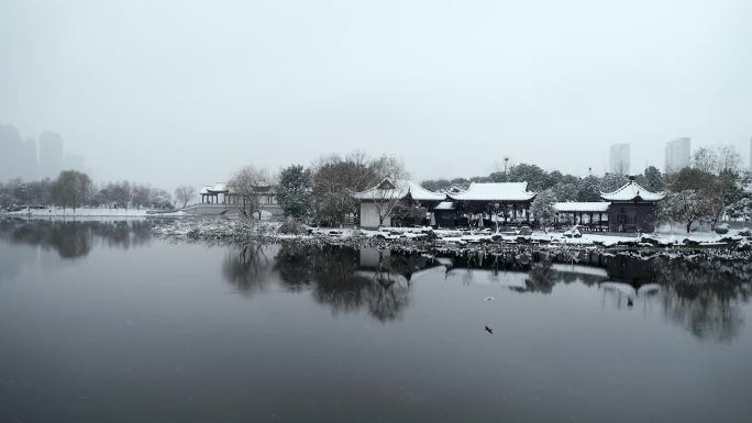 沙湖公园雪景航拍武汉城市风光11