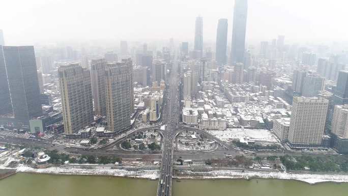 湖南雪景长沙雪景万达雪景橘子洲大桥五一路