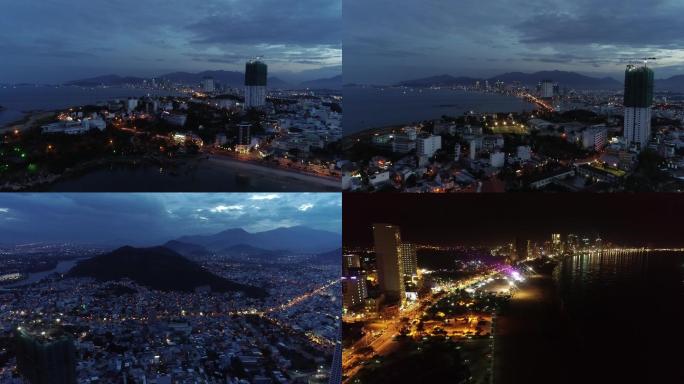 越南芽庄城市夜景航拍4K原片
