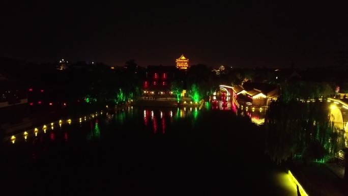 台儿庄古城夜景航拍4K原片