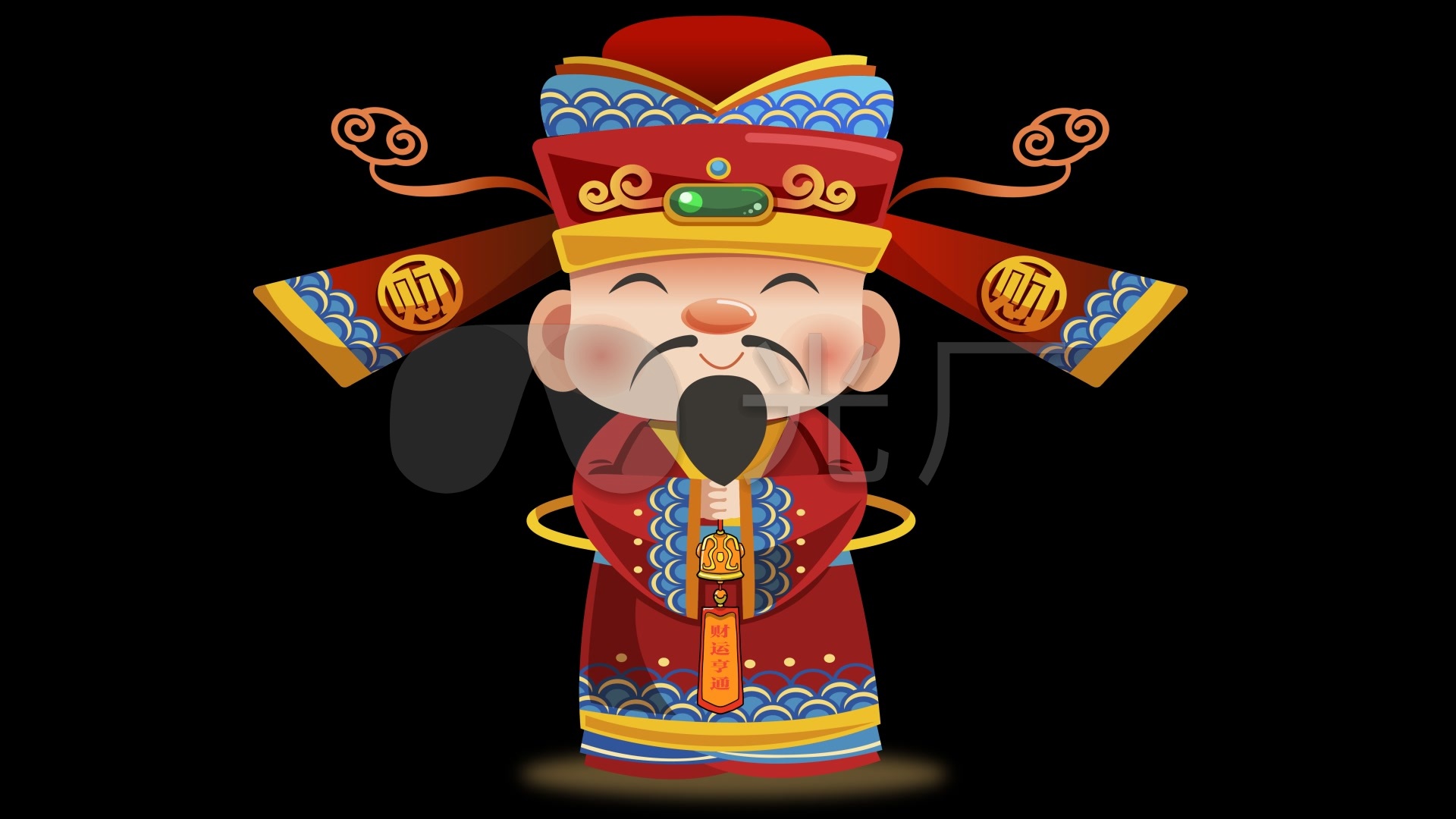 卡通财神爷恭祝财运亨通_1920x1080_高清视频素材下载(编号:3219125)