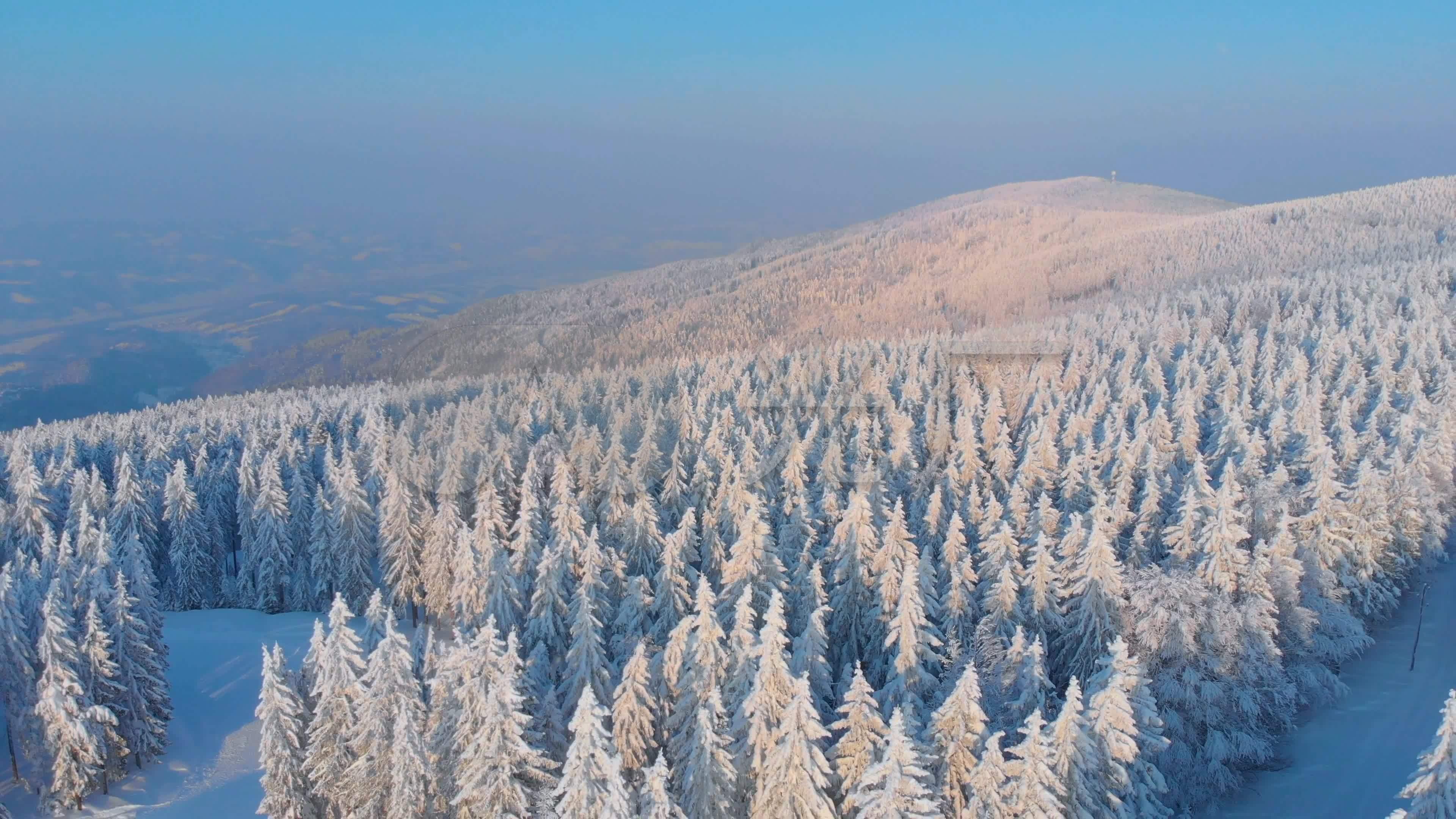 航拍雪林冬季雪原树挂雪雪林_3840x2160_高清视频素材下载(编号:32186