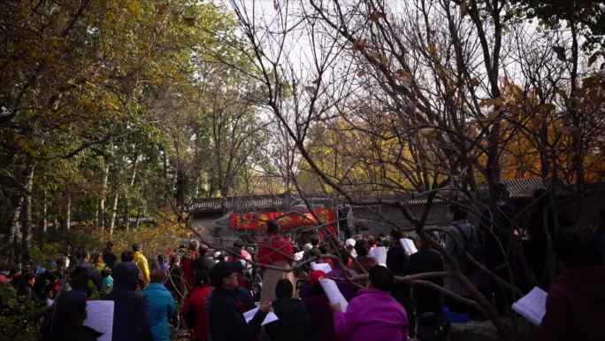 北京地坛公园深秋落叶乐器唱歌