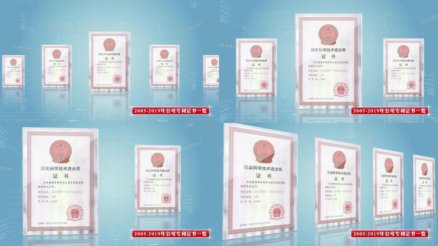 企业宣传玻璃框证书专利文件展示