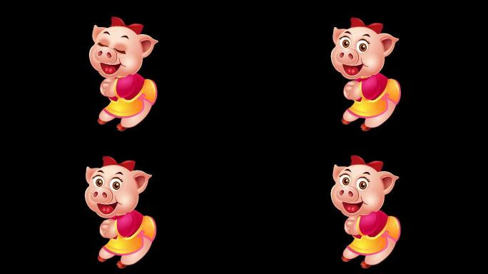 卡通猪猪年拜年动画循环带通道