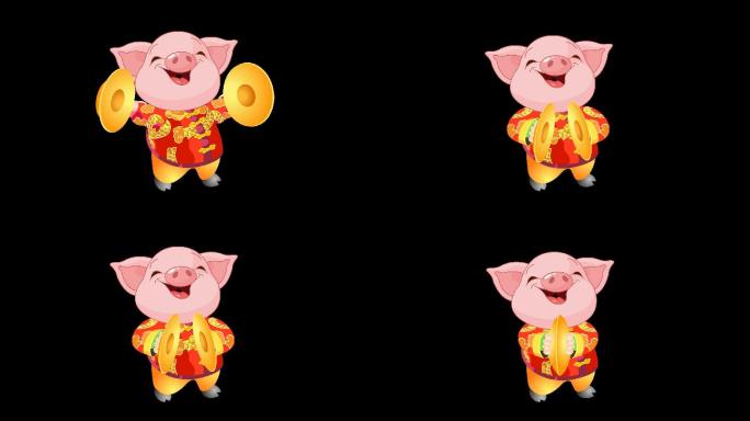 卡通猪敲锣动画