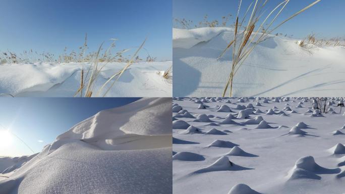 雪地雪景阳光下冬季冬日大自然雪中脚印
