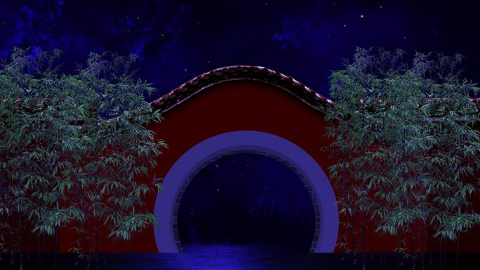 中国古典庭院拱门夜晚舞台节目循环背景