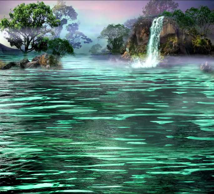 瀑布仙境园林景观湖水