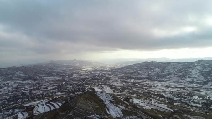 黄土高原农村航拍雪景S